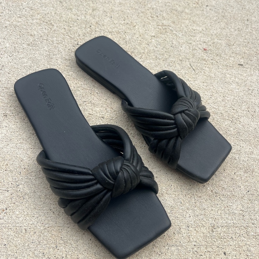 Women's Black Knotted Slide Sandals - Chic Slip-On Comfort